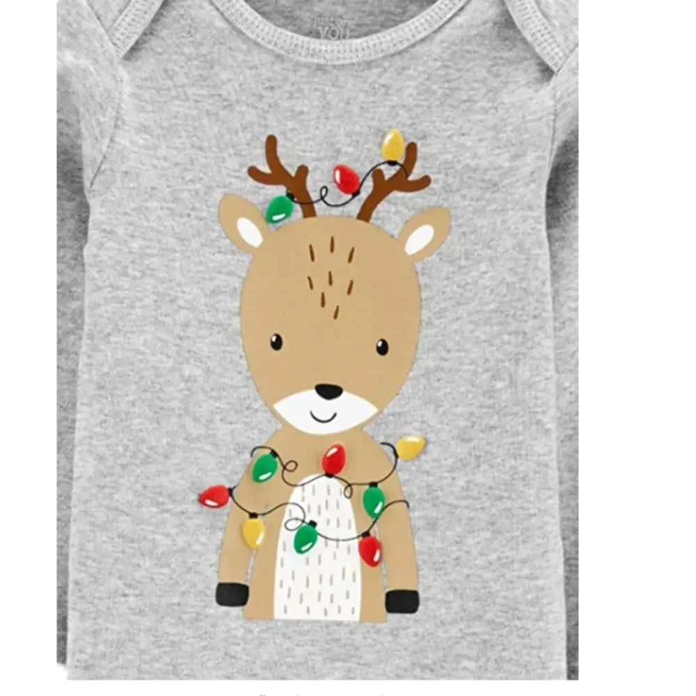 Carter's Infant Gray Reindeer Christmas Bodysuit Baby Creeper NEW 3 months